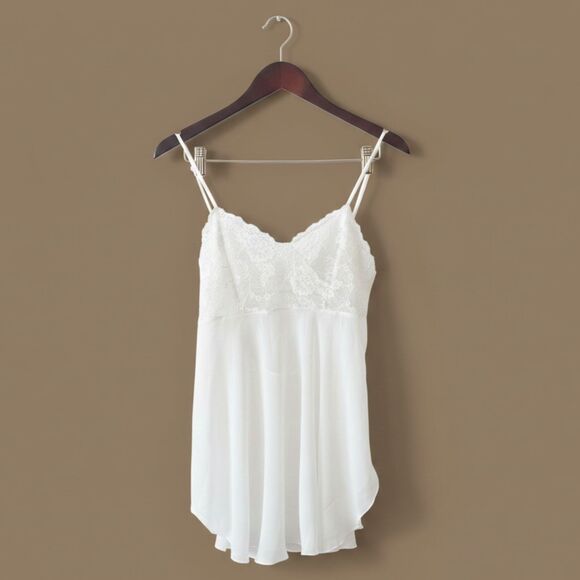 Victoria's Secret Other - Vintage Victoria's Secret White Slip Lace Bow Lingerie Babydoll Dress Size S